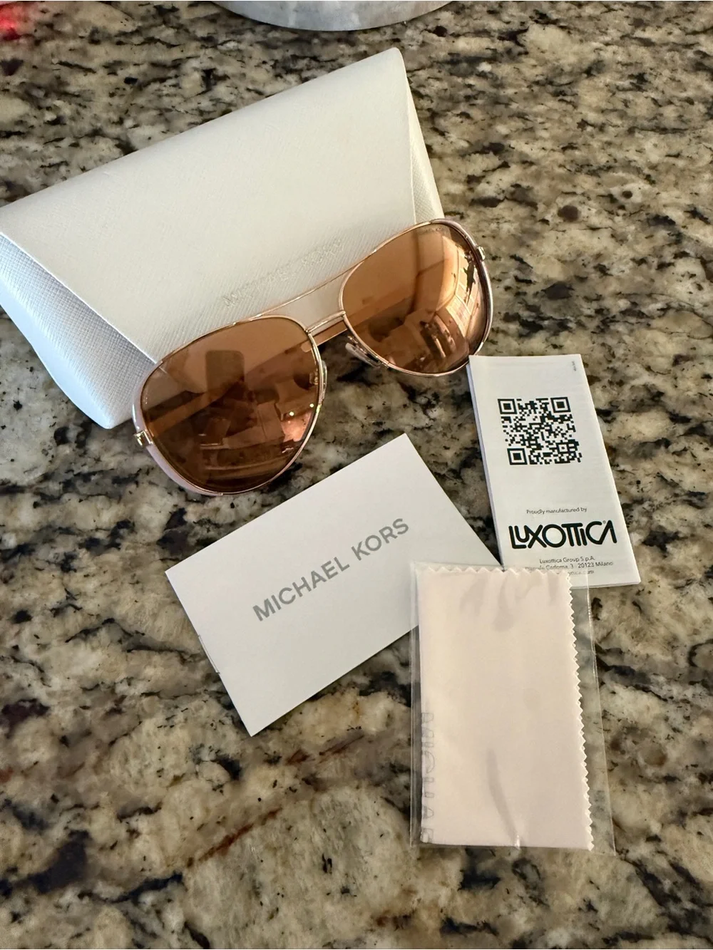 Michael Kors Rose Gold Aviator Sunglasses with Pink-Bronze Lenses